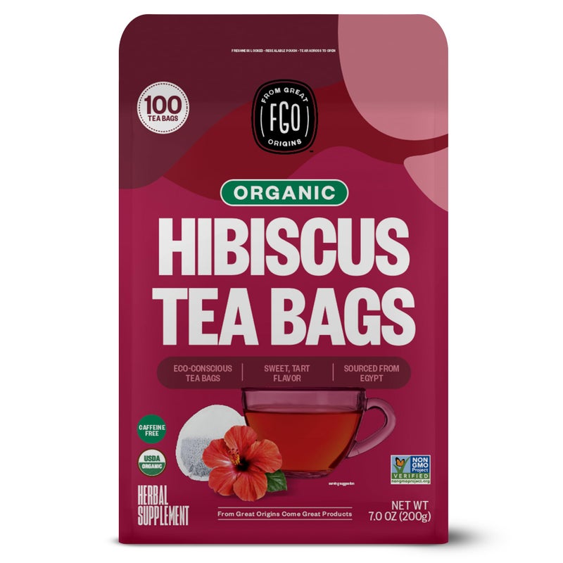 FGO Organic Hibiscus Tea, 100 Count, Eco-Conscious Tea Bags, Caffeine Free, Packaging May Vary (Pack of 1) - Image 1